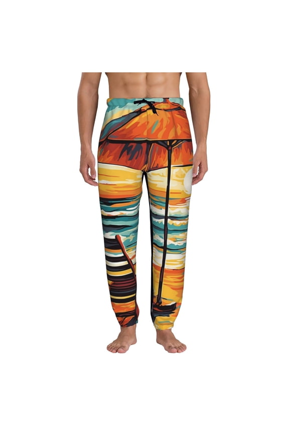 Beach Umbrella Sunset Pattern Joggers,Sweatpants for Men with Pockets-Medium