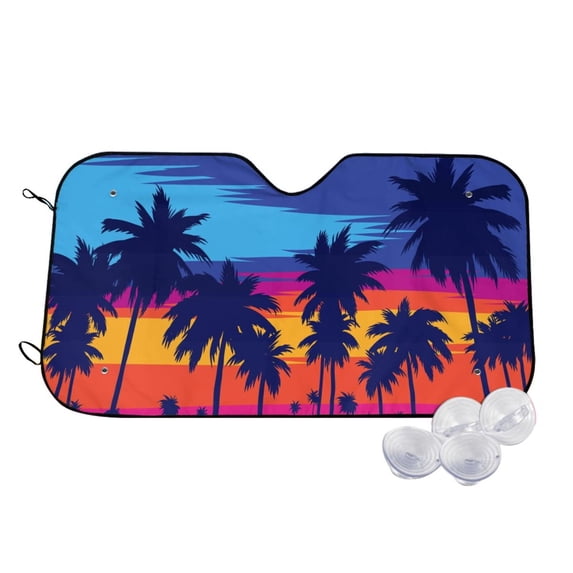 Kdxio Beach with Palm Trees Print Windshield Sun Shade,UV Rays and Sun Heat Protection,Sunshade for Car Windshield,Car Shade Front Windshield -