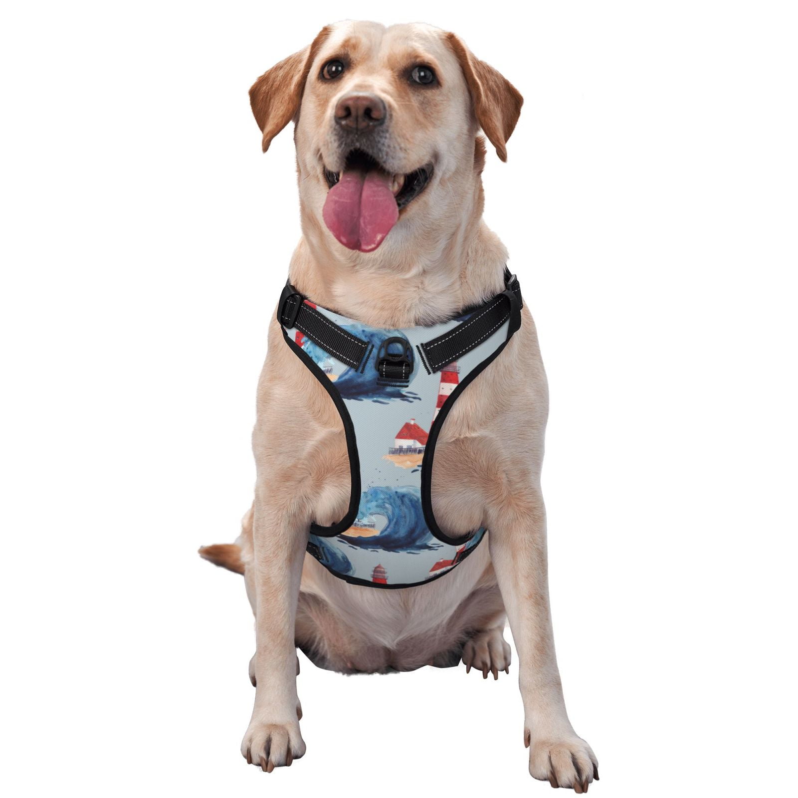 Kdxio Beacon In The Huge Waves Of The Surf Print No Pull Dog Harness Adjustable Reflective Oxford Easy Control Medium Large Dog Harness for Training and Everyday-Large