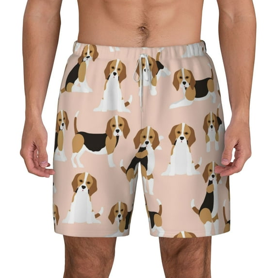 Kdxio Beagle Dog On Brown Print Men'S Swim Trunks With Compression Liner 7 Inch Inseam Quick Dry Swim Shorts