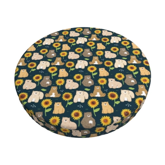 Kdxio Bear Sunflower Print Stool Covers Round,Stretch Round Bar Stool Covers Washable Bar Stool Cushion Slipcover for 12-15 Inch Chair