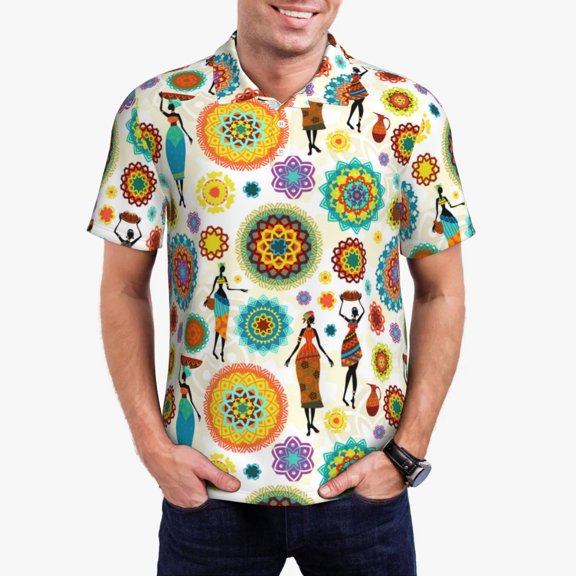 Kdxio Beautiful African Womens Print Men's Short Sleeve Polo Shirt,Midweight Men's Shirt