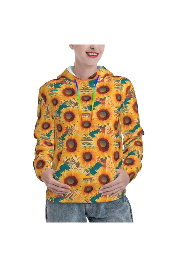 Beautiful Bohemian Sunflower Print Womens Oversized Hoodies Sweatshirts Hooded Pullover Tops Sweaters Casual-Large