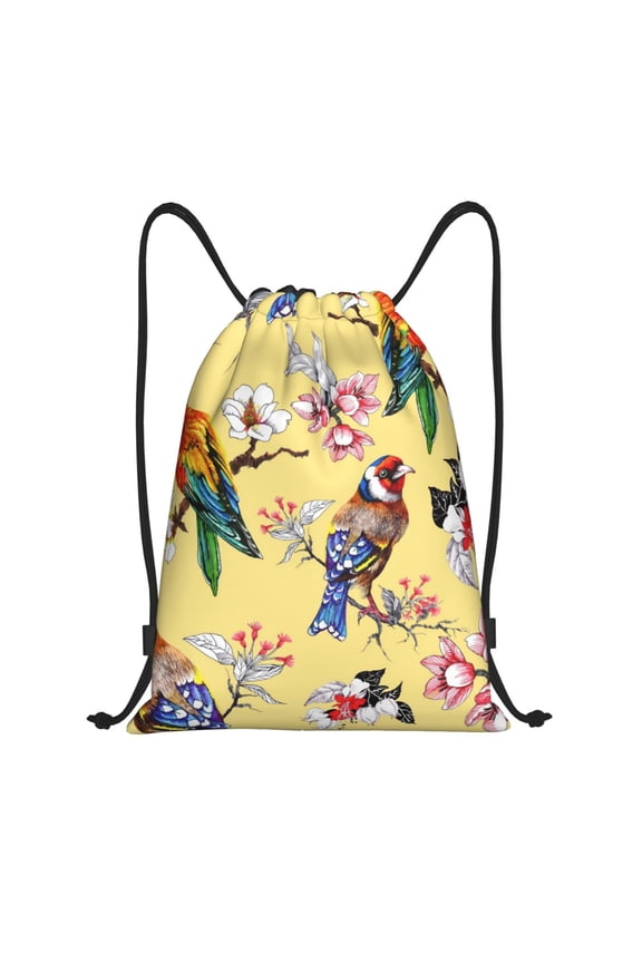 Beautiful Bright Birds And Flowers Print Drawstring Backpack Bag,Waterproof Draw String Back Sack, Gym Drawstring Bags Swim Bag For Unisex