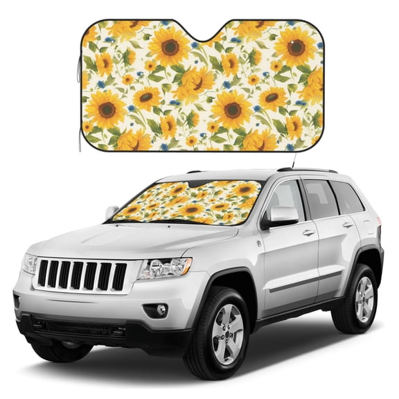 Kdxio Beautiful Countryside Sunflower Print Windshield Sun Shade, Foldable Sun Blocker for Car,Truck,SUV Automotive Interior Sun Protection,Reflective Shade for Front Windshield(Small)