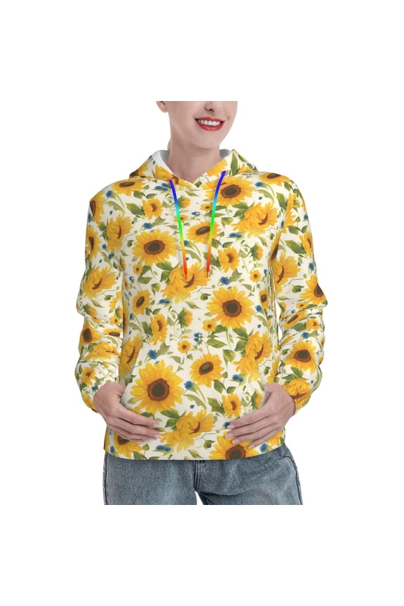Beautiful Countryside Sunflower Print Womens Oversized Hoodies Sweatshirts Hooded Pullover Tops Sweaters Casual-Medium