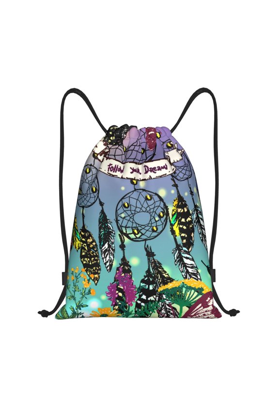 Beautiful Dreamcatcher Print Drawstring Backpack Bag,Waterproof Draw String Back Sack, Gym Drawstring Bags Swim Bag For Unisex