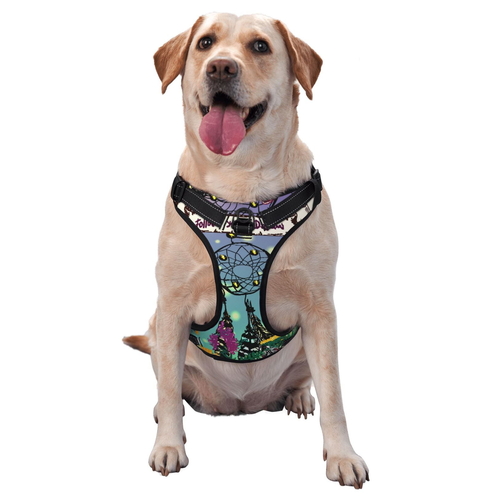 Kdxio Beautiful Dreamcatcher Print No Pull Dog Harness Adjustable Reflective Oxford Easy Control Medium Large Dog Harness for Training and Everyday-X-Large