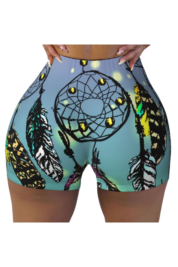 Beautiful Dreamcatcher Print Workout Shorts for Women Seamless Soft Smooth Gym Yoga Scrunch Active Shorts