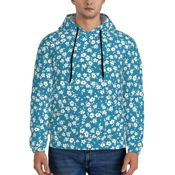 Kdxio Beautiful Floral Print Mens Casual Hooded Collar Drawstring Hoodies Pullover Sweatshirts Casual Long Sleeve Shirts-XX-Large