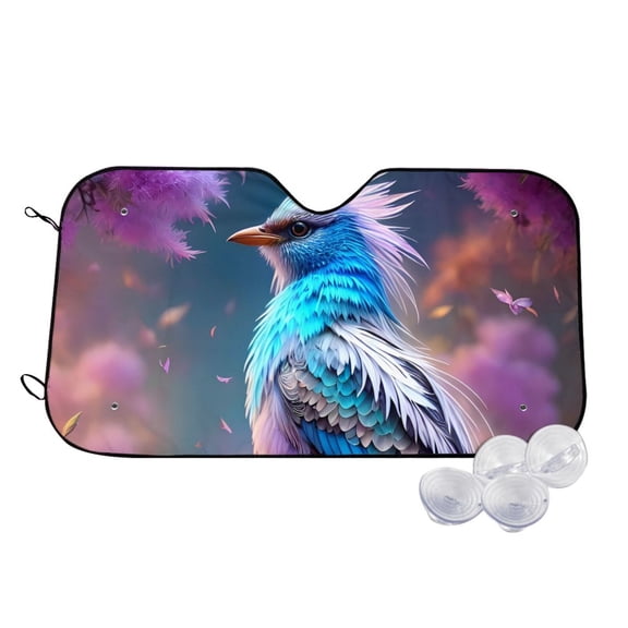 Kdxio Beautiful Flower Blue Bird Print Windshield Sun Shade,UV Rays and Sun Heat Protection,Sunshade for Car Windshield,Car Shade Front Windshield - Medium