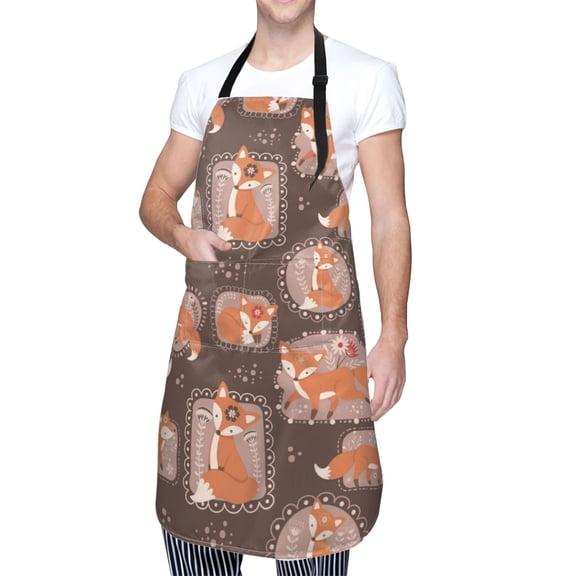 Kdxio Beautiful Fox Apron with Pockets Adjustable Kitchen Aprons for Men Women Waterproof Aprons for Cooking,Drawing,Crafting, Baking Household Cleaning