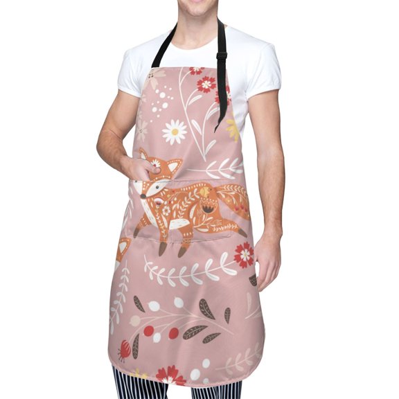 Kdxio Beautiful Fox Apron with Pockets Adjustable Kitchen Aprons for Men Women Waterproof Aprons for Cooking,Drawing,Crafting, Baking Household Cleaning