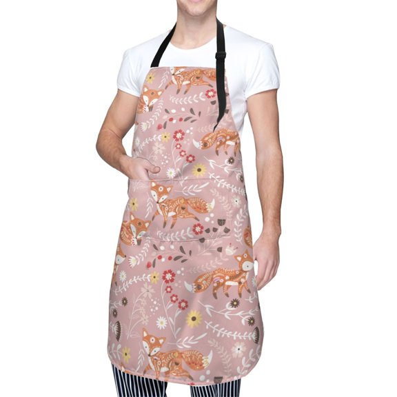 Kdxio Beautiful Fox Apron with Pockets Adjustable Kitchen Aprons for Men Women Waterproof Aprons for Cooking,Drawing,Crafting, Baking Household Cleaning