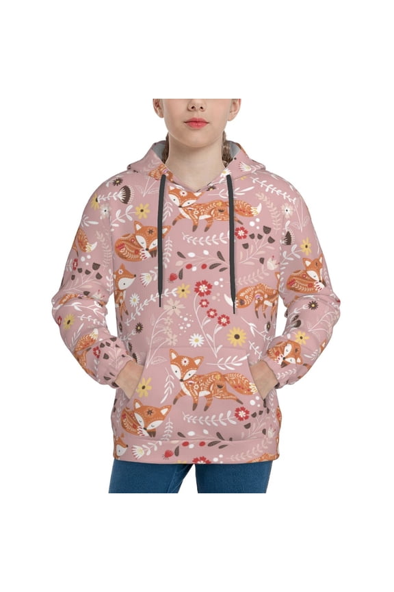 Beautiful Fox Pattern Boys Athletic Unisex Boys Girls Hoodie with Pocket Sweatshirts-Medium