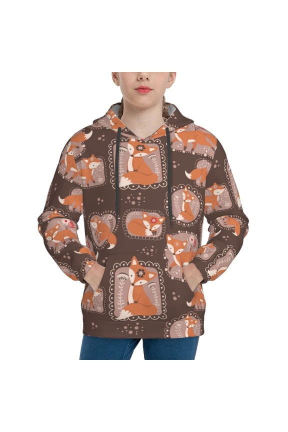 Beautiful Fox Pattern Boys Athletic Unisex Boys Girls Hoodie with Pocket Sweatshirts-Small