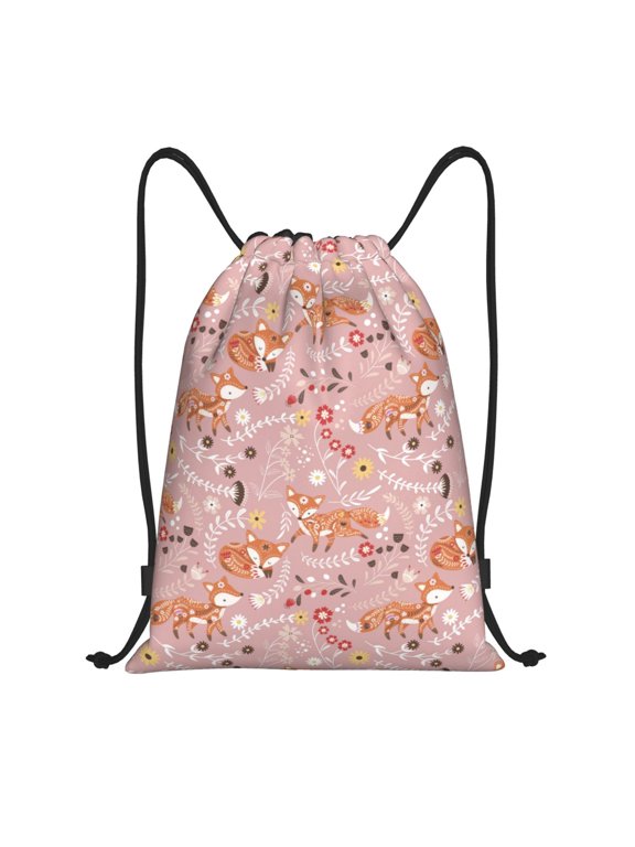 Beautiful Fox Print Drawstring Backpack Bag,Waterproof Draw String Back Sack, Gym Drawstring Bags Swim Bag For Unisex
