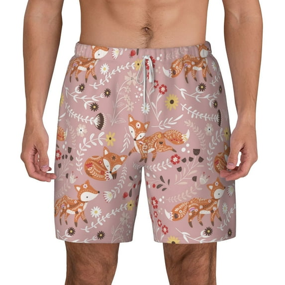 Kdxio Beautiful Fox Print Men'S Swim Trunks With Compression Liner 7 Inch Inseam Quick Dry Swim Shorts