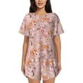 thumbnail image 1 of Kdxio Beautiful Fox Print Pajamas Sets for Women Short-Sleeved Pjs with Lounge Shorts Two Piece Sleepwear S-4XL, 1 of 9