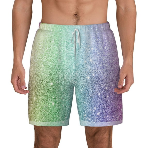 Kdxio Beautiful Glitter Print Men'S Swim Trunks With Compression Liner 7 Inch Inseam Quick Dry Swim Shorts