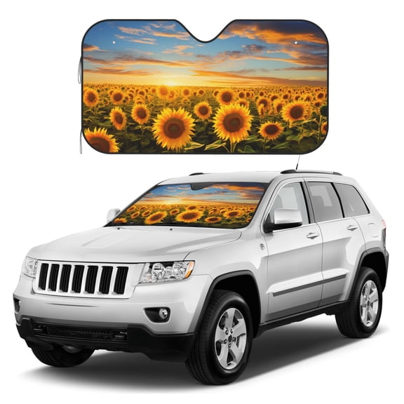 Kdxio Beautiful Golden Sunflower Field Print Windshield Sun Shade, Foldable Sun Blocker for Car,Truck,SUV Automotive Interior Sun Protection,Reflective Shade for Front Windshield(Small)