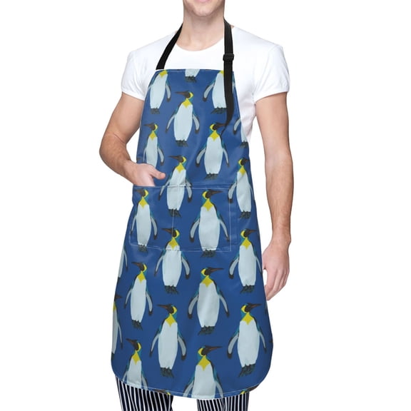 Kdxio Beautiful King Penguin Pattern Apron with Pockets Adjustable Kitchen Aprons for Men Women Waterproof Aprons for Cooking,Drawing,Crafting, Baking Household Cleaning