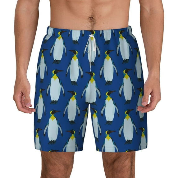 Kdxio Beautiful King Penguin Print Men'S Swim Trunks With Compression Liner 7 Inch Inseam Quick Dry Swim Shorts