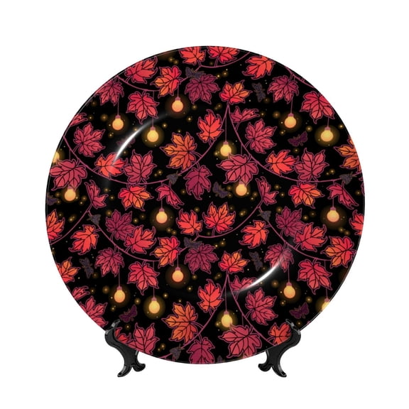 Kdxio Beautiful Maple Leaf Lantern Bone China Decorative Plate Ceramic Decorative Plate for Home Office Wall Stand Decorative Plates for Home Bedroom-8in