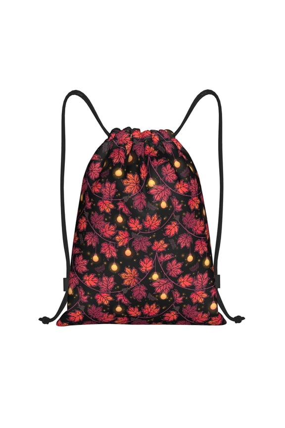 Beautiful Maple Leaf Lantern Print Drawstring Backpack Bag,Waterproof Draw String Back Sack, Gym Drawstring Bags Swim Bag For Unisex