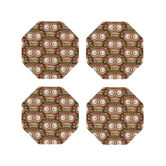 Kdxio Beautiful Owl Funny Coasters,4 Pcs Leather Coasters,Housewarming Gifts,Protect Furniture from Water Marks Scratch and Damage