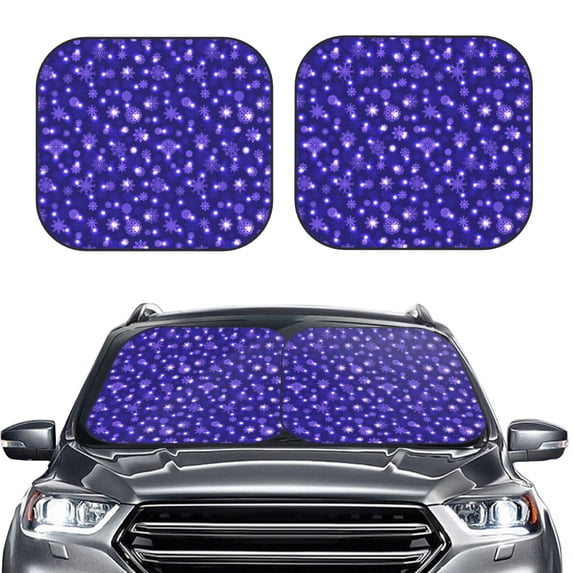 Kdxio Beautiful Purple Snowflakes Print 2-Piece Sun Shade Front Windshield - Foldable Car Front Window Sunshades for Most Sedans SUV Truck