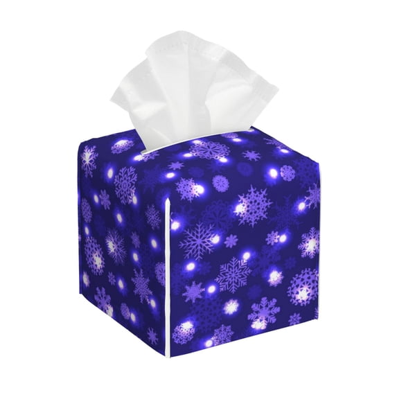 Kdxio Beautiful Purple Snowflakes Print Tissue Box Cover,Square Decorative PU Leather Facial Paper Case Organizer Holder Dispenser for Bathroom,Night Stands,Desk,Car 5.2''X5.2''X5.2''