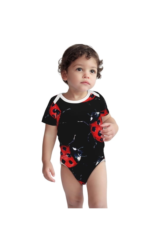 Beautiful Red Ladybug Pattern Unisex Baby Cotton Short Sleeve Bodysuits-18 Months