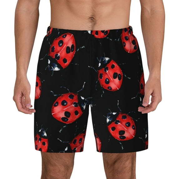 Kdxio Beautiful Red Ladybug Print Men'S Swim Trunks With Compression Liner 7 Inch Inseam Quick Dry Swim Shorts