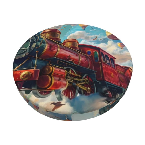 Kdxio Beautiful Red Train Hot Air Balloon Print Stool Covers Round,Stretch Round Bar Stool Covers Washable Bar Stool Cushion Slipcover for 12-15 Inch Chair