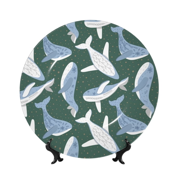 Kdxio Beautiful Whales Bone China Decorative Plate Ceramic Decorative Plate for Home Office Wall Stand Decorative Plates for Home Bedroom-8in