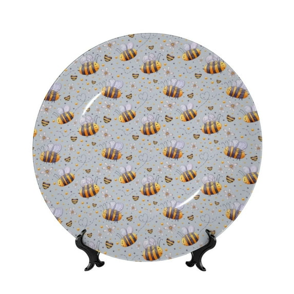Kdxio Bee Bone China Decorative Plate Ceramic Decorative Plate for Home Office Wall Stand Decorative Plates for Home Bedroom-8in