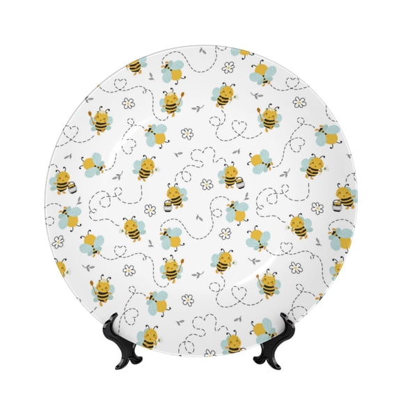 Kdxio Bee Bone China Decorative Plate Ceramic Decorative Plate for Home Office Wall Stand Decorative Plates for Home Bedroom-8in