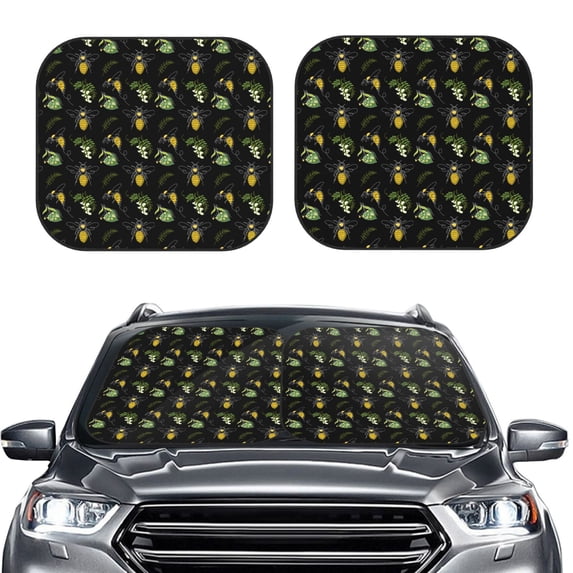 Kdxio Bee Floral Print 2-Piece Sun Shade Front Windshield - Foldable Car Front Window Sunshades For Most Sedans Suv Truck