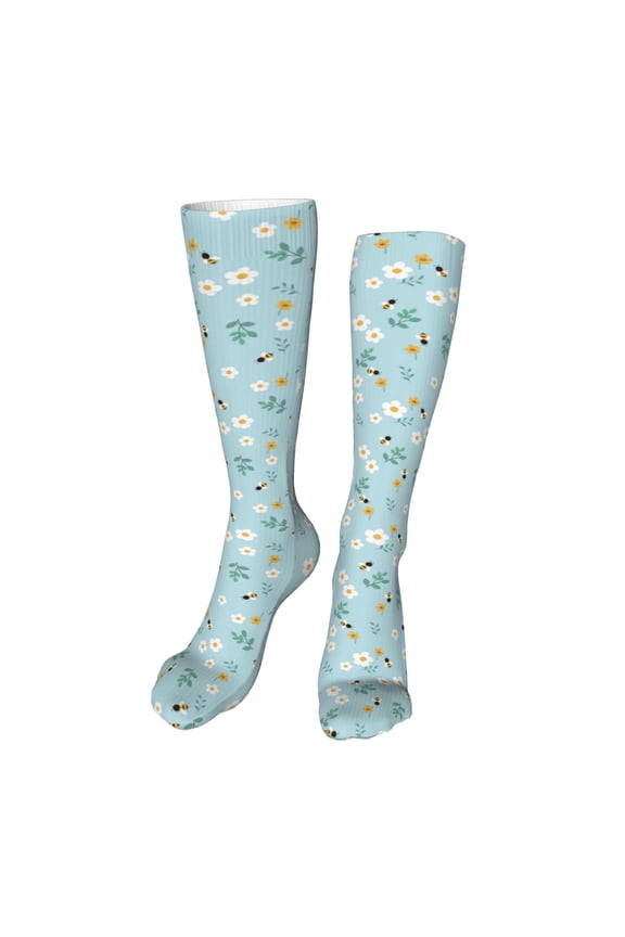 Bee Flower Funny Silky Novelty Funky Long Knee High Socks Soft 3D Print Cosplay Crazy Stockings for Men Women