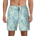 thumbnail image 1 of Kdxio Bee Flower Print Men's Swim Trunks with Compression Liner 7 Inch Inseam Quick Dry Swim Shorts, 1 of 7