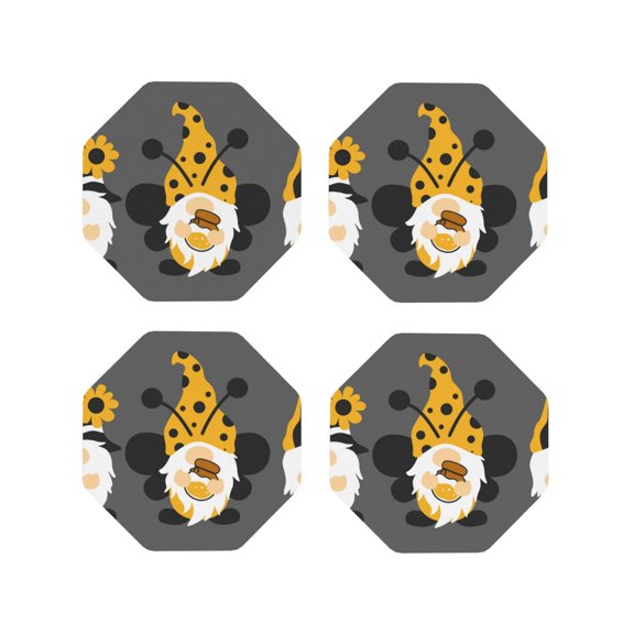 Kdxio Bee Gnome With Sunflower Funny Coasters,4 Pcs Leather Coasters,Housewarming Gifts,Protect Furniture from Water Marks Scratch and Damage
