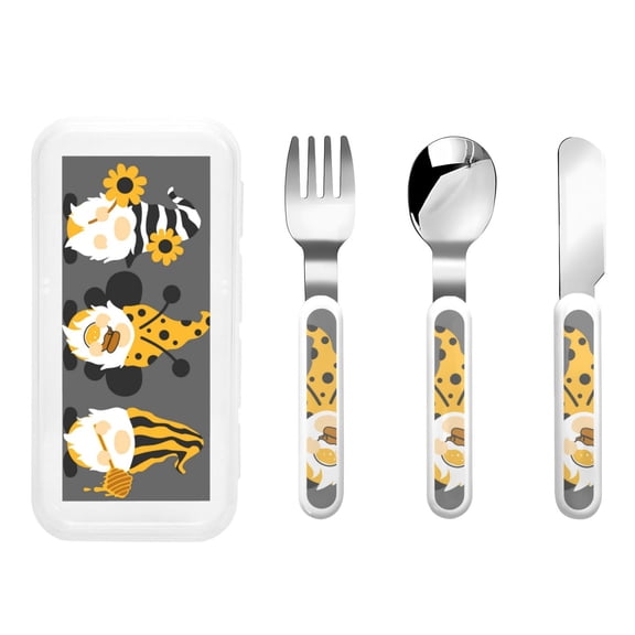 Kdxio Bee Gnome With Sunflower Toddler Utensils Set - Kids Silverware Set, Set Kids Utensils Set with Case for Preschooler Children