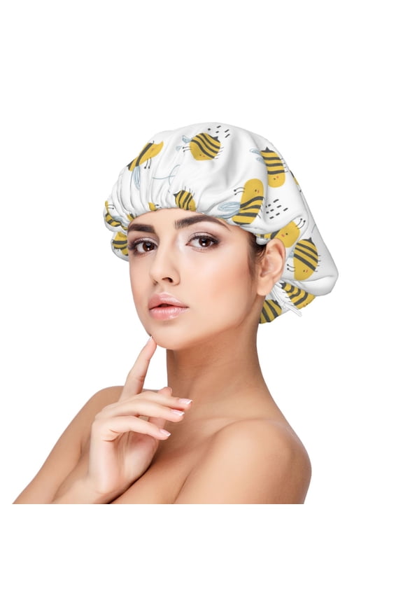 Bee Pattern Satin Bonnet Silk Bonnet Hair Bonnet for Sleeping Hair Bonnets for Women Curly Natural Hair