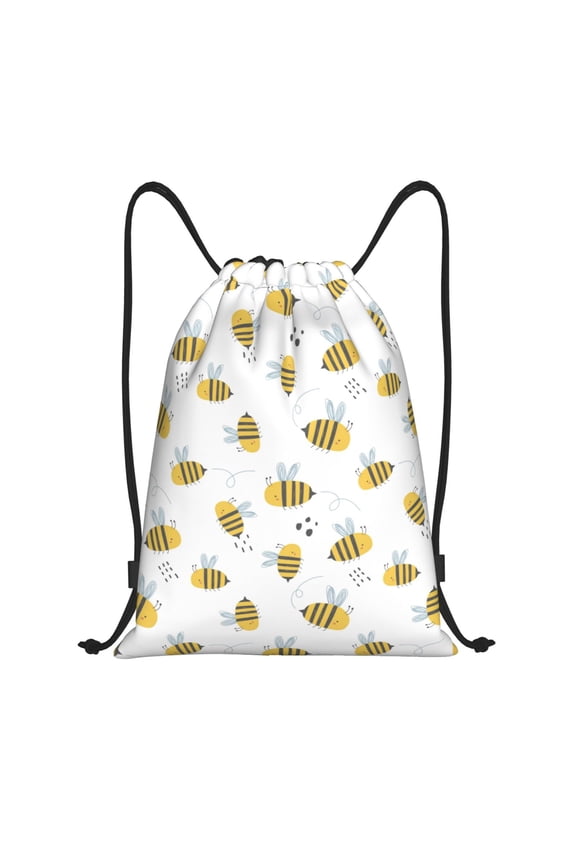 Bee Print Drawstring Backpack Bag,Waterproof Draw String Back Sack, Gym Drawstring Bags Swim Bag For Unisex