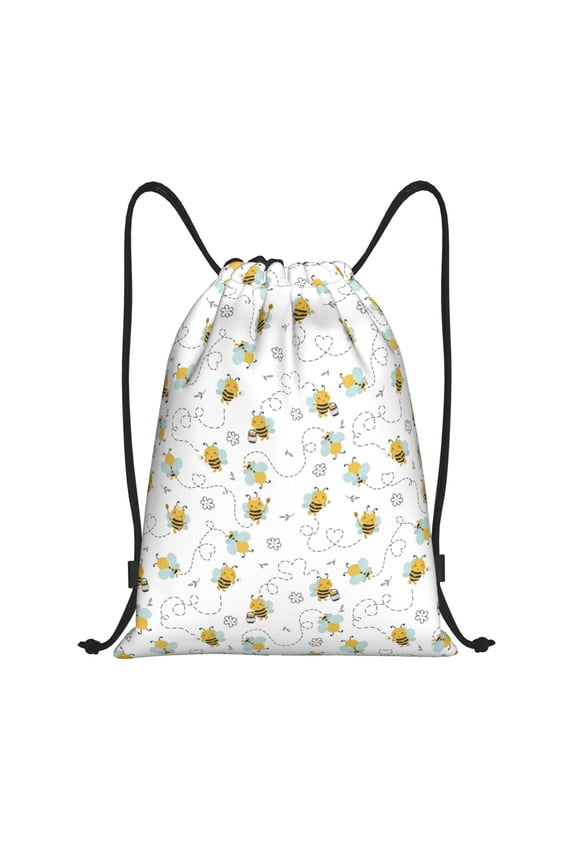 Bee Print Drawstring Backpack Bag,Waterproof Draw String Back Sack, Gym Drawstring Bags Swim Bag For Unisex