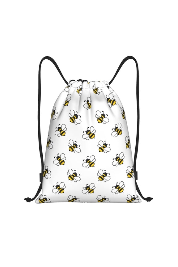 Bee Print Drawstring Backpack Bag,Waterproof Draw String Back Sack, Gym Drawstring Bags Swim Bag For Unisex