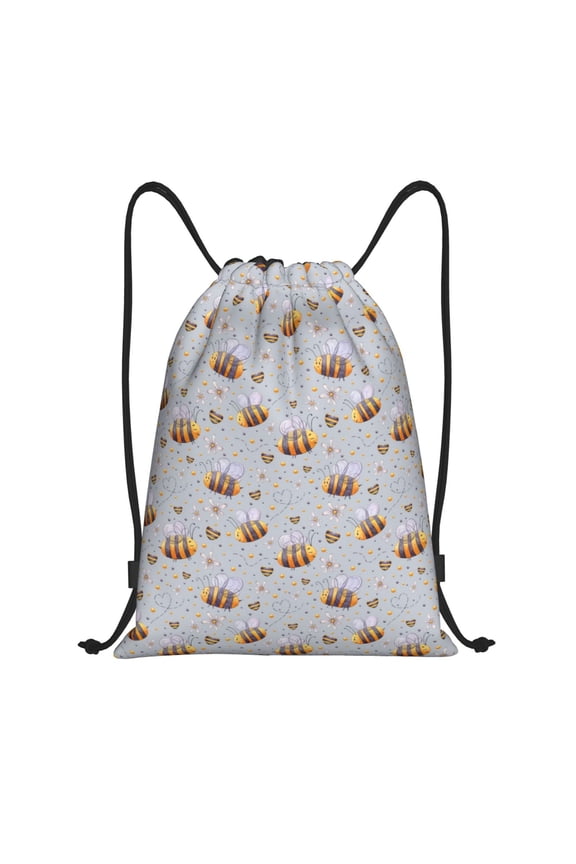 Bee Print Drawstring Backpack Bag,Waterproof Draw String Back Sack, Gym Drawstring Bags Swim Bag For Unisex