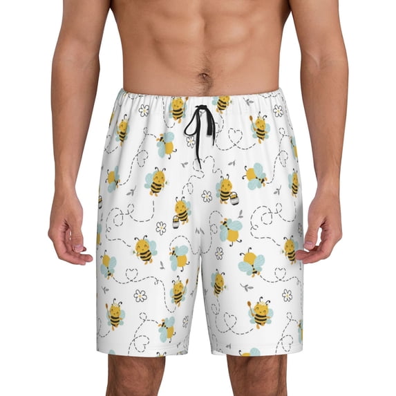 Kdxio Bee Print Mens Sleep Shorts Bottoms Soft Comfy Pajama Wear Pants with Drawstring Pockets