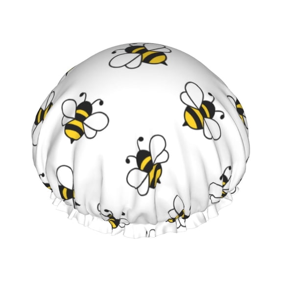 Kdxio Bee Print Shower Cap for Women,Elastic and Reusable,Double Waterproof Layers Bathing Hat